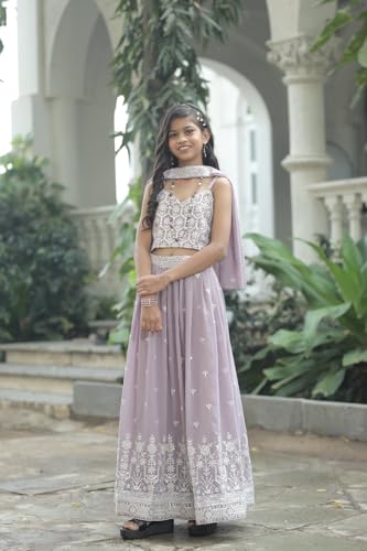 2STORY Kids Sharara Set for Girls with Kurti & Dupatta Traditional Ethnic Wear for Weddings, Festivals & Parties Comfortable Fabric Stylish Indian Outfit Lavender Colour (Size 14-15 Yrs)