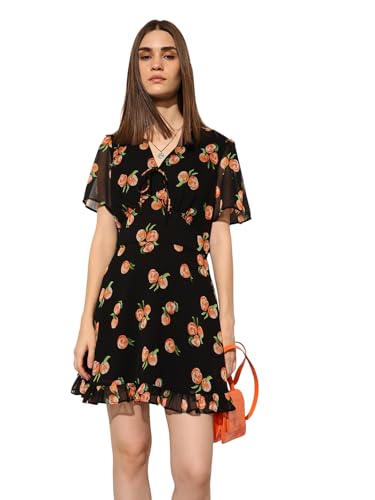 ONLY Women's Graphic Fit and Flare Black Dress