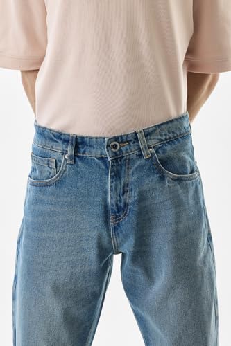 SNITCH Men Jeans | Relaxed Fit Textured Design | 100% Cotton Woven Fabric & Stone-Wash Finish for Casual & Street Wear |Blue