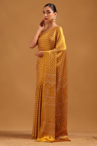 Soch Womens Mustard Viscose Bandhani Saree