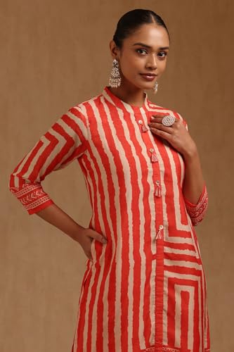 Soch Womens Orange Russian Silk Geometric Kurta with Tassels