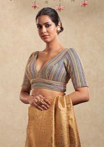 S SALWAR STUDIO Blue Georgette Plunging V Neck Readymade Blouse