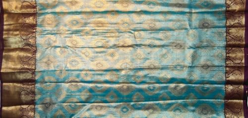 VFCollections Women's Traditional Handloom Kanchipuram Silk Pure Pattu Sarees | Royal Border | Unstitched Blouse