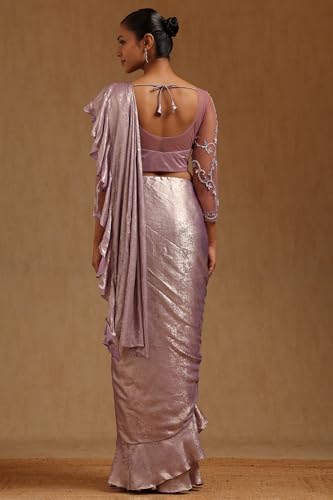Soch Womens Lavender Fendy Tissue Solid Ready to Wear Saree
