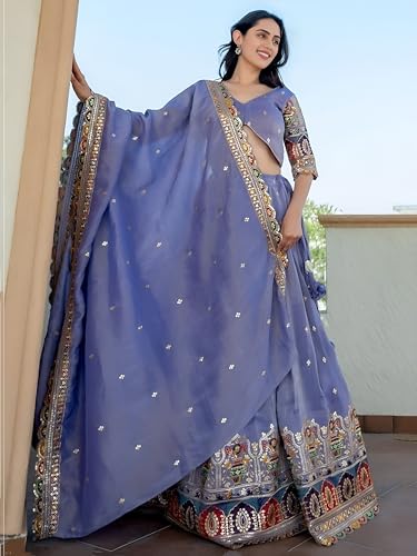 Zeel Clothing Women's Sequins Thread Embroidered Cosmos Silk Lehenga Choli With Dupatta (5128-Women-Lehenga-Choli-Latest; Free size) (Lavender)