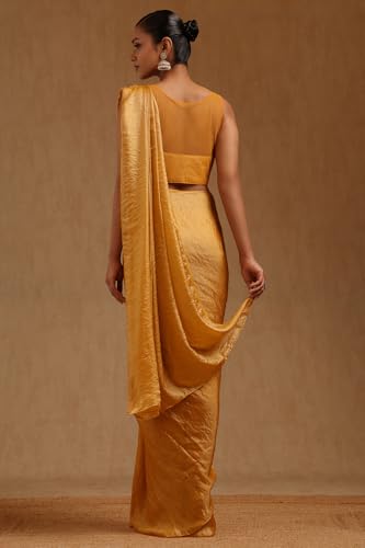 Soch Womens Mustard Organza Solid Ready to Wear Saree
