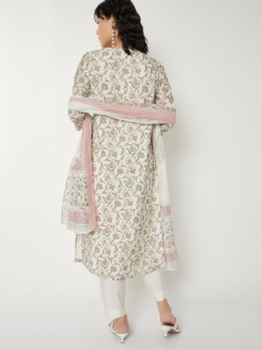 Max Women Floral Print Straight Kurta Set(White_S)