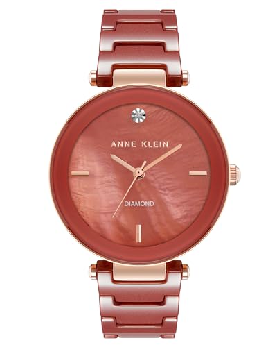 Anne Klein Women's Genuine Diamond Dial Ceramic Bracelet Watch, Red/Rose Gold, AK/1018RGRD