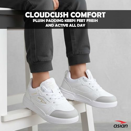 ASIAN Men MEXICO-01 Stylish Casual Mid-Top Sneaker and Trendy Shoes with Laces for Men & Boys, Perfect for Wearing to Outings, and Comfortable All-Day Use, Lightweight and Durable (WHTLGRY) -UK 2