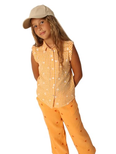 VERO MODA Girls Floral Print Cotton Orange Shirt