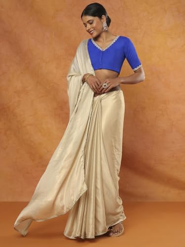 SALWAR STUDIO Blue Rayon V Neck Elbow Sleeves Readymade Saree Blouse