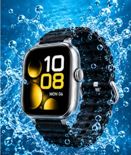 Smart Watch with Black Ocean Silicone Band | App Notifications, Incoming Call Display, Square Dial, Black Strap, Social Media Apps