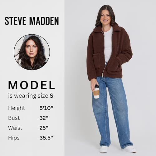 Steve Madden Sherpa Jacket Women - Oversized Faux Fur Winter Coats for Women, Shearling Fleece Plus Size Winter Jacket XS-3X, Espresso, Medium