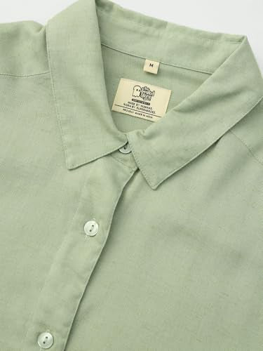 The Souled Store Lyocell Linen: Woodland Women and Girls Long Sleeve Collared Neck Solid Lyocell Linen Blend Regular Fit Button Front Shirt