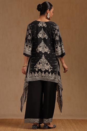 Soch Womens Black Muslin Ethnic Motifs Co-Ord Set With Zari