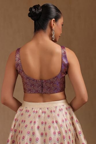 Soch Women's Tissue Zari Woven Sleeveless Regular Fit Blouse (BLSLJQD00733_Purple 36)