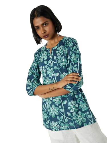Max Women Printed Short Kurti (Blue_S)