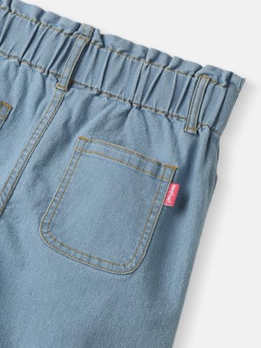 Nautinati Girls' Crochet Flowers Cotton Denim Jeans with Patch Pockets Blue