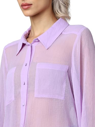 ONLY Women Solid Polyester Regular Fit Purple Shirt