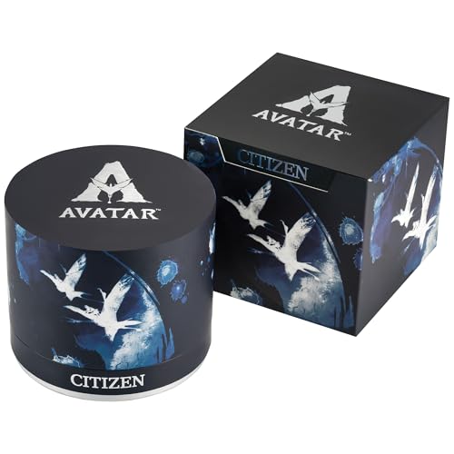 Citizen Women Eco-Drive Avatar Tree Of Souls Analog Watch In Black Ip Stainless Steel On Black Leather Strap, 3-Hand, Luminous, 37Mm (Model: Aw1708-57W), Blue Dial, Black Band