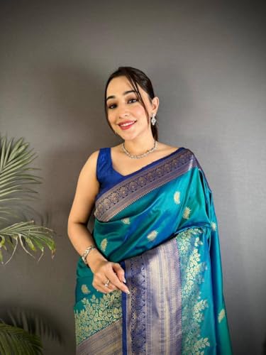 VASTTRAM Women's Original Royal Rajwadi Pure Soft Kanchi Pattu Kanjivaram Kanchipuram Dola Two ton Silk Banarasi Style Saree With Blouse piece (color1.1)