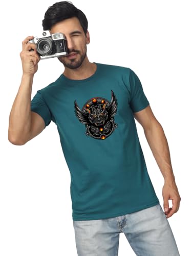 T-70 Men's Printed Half Sleeves Round Neck Poly-Cotton T-Shirt | Color - Peacock Green | Size - S