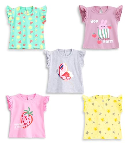 YUV 100% Cotton Infant Baby Girls Printed Tshirts, Pack of 5