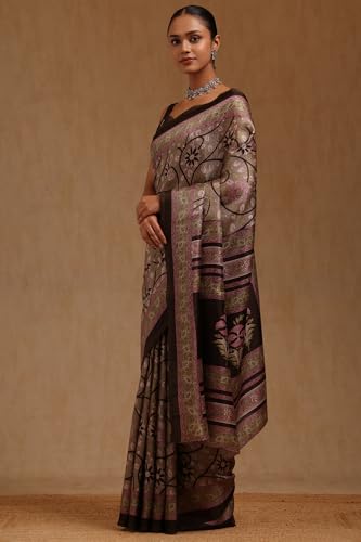 Soch Womens Black Art Silk Floral Print Saree