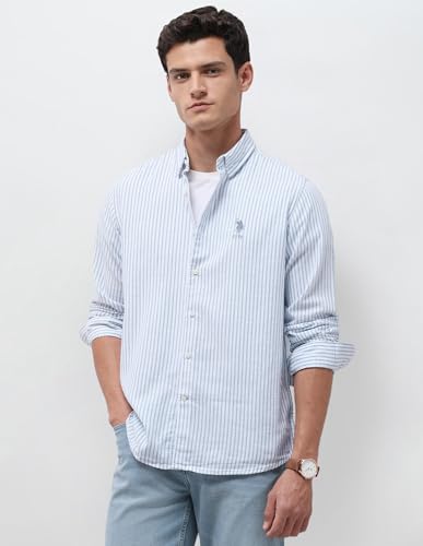 U.S. Polo Assn. Denim Co. Men's Vertical Striped Seersucker Shirt (UDSHT2231_Blue_46)