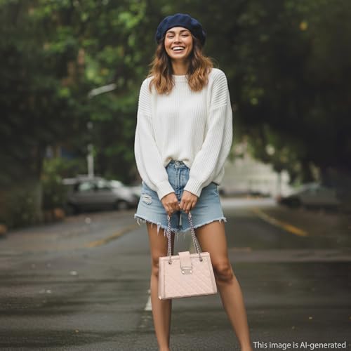Pink SnapLock Shoulder Bag | Quilted Faux-Leather Women’s Handbag |Bag with Chain Strap & Dual Closure