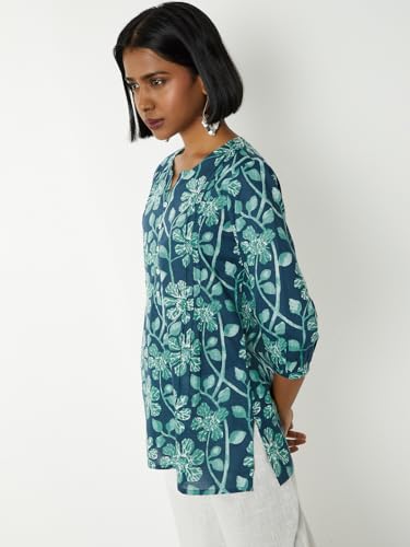 Max Women Printed Short Kurti (Blue_S)