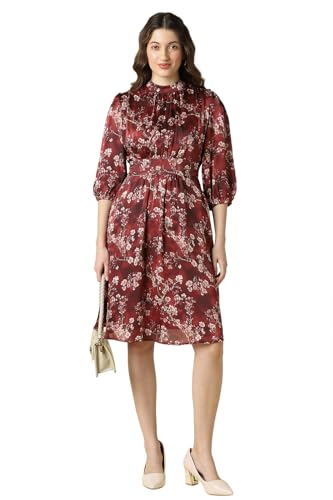 Women Maroon Print Casual Dress