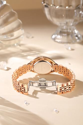 Daniel Hechter Paris Neuilly Collection Analog Watch for Women – Rose Gold Roman Indexes, Shimmer Round Dial, Stainless Steel Strap & Water Resistant - DHW2007