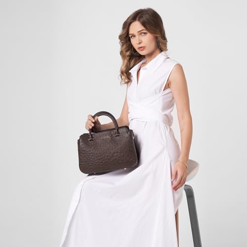 Caprese Britney Medium Satchel Bag for Women | Animal Texture Faux Leather Shoulder Bag with Adjustable & Detachable Strap | Zipper & Magnetic Button Closure | Office & Casual Use (Coffee Brown)