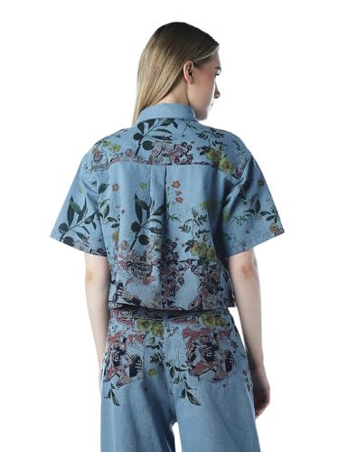 ONLY Women's Floral Print Regular Fit Blue Shirt
