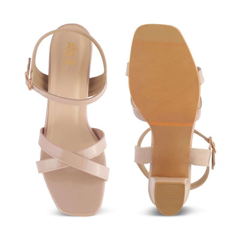 tresmode 239-ROCHELLE Beige Women Dress Block Heel Sandals EU/37 UK/4