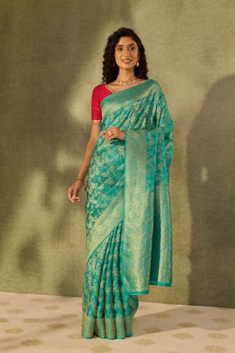 Blue Woven Viscose Tissue SareeWith Unstitched Blouse( SAPP02AE1671-Blue)