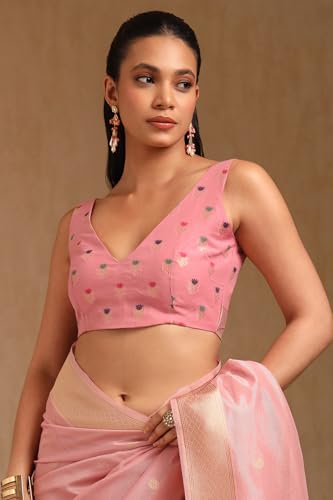 Soch Womens Blush Pink Tissue Zari Woven Saree With Zari Woven