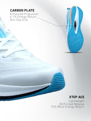 XTEP Mens High Energy Rebound I Stable Nylon TPU Support I Anti-Slip I CPU Outsole ACE Tech Running Shoe I Classic White/Sky Blue