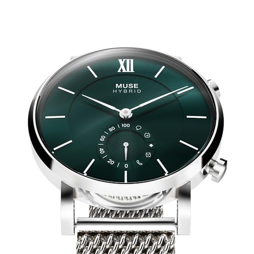 Muse Grandeur Milanese Edition Hybrid Smartwatch for Men & Women with Bluetooth Connectivity, Step Counter, Sleep Monitoring, 5ATM Water Resistant (40MM, Shiny Silver Green)