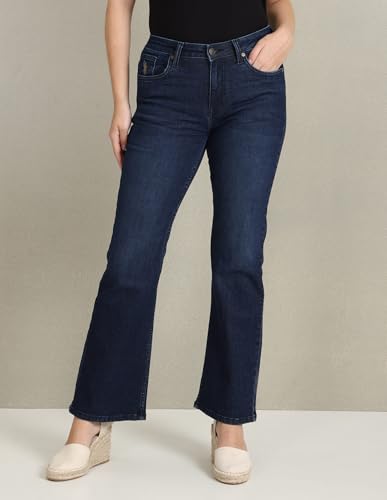 U.S. POLO ASSN. Women's Dark Wash Bootcut Jeans (UWSS23JN020_Blue_32), Mid Rise