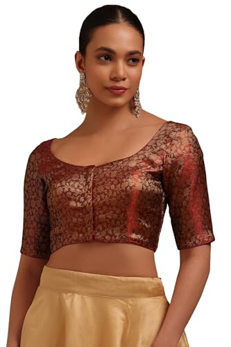 Soch Womens Maroon Tissue with Zari Woven Padded Blouse