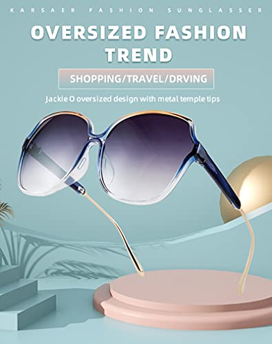 Karsaer Large Frame Oversized Jackie O Women Non-Polarized Sunglasses Butterfly Women Shades, Yellow & Blue