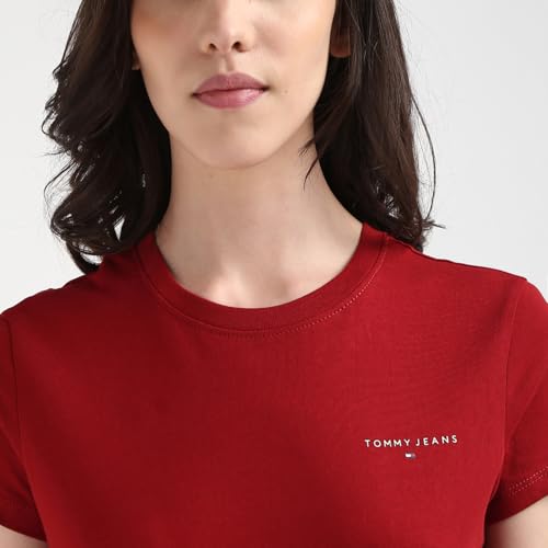 Tommy Hilfiger Red Cotton Solid Women Slim Fit T-Shirt