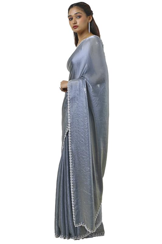 Soch Womens Blue Tissue Saree With Stone Work