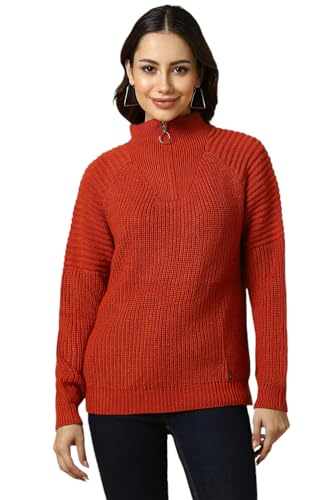 Allen Solly Women's Acrylic Crew Neck Sweater (AHSWCRGFJ94742_Red