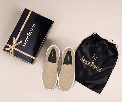 LOUIS STITCH Men’s Beige Lightweight Athleisure Sport Shoes | Ultra Cushioned Sole | Slip-On Sneaker and Athleisure Wear | Perfect for Casual, Gym & Travel Wear | LS-at-FK-BG | UK-7