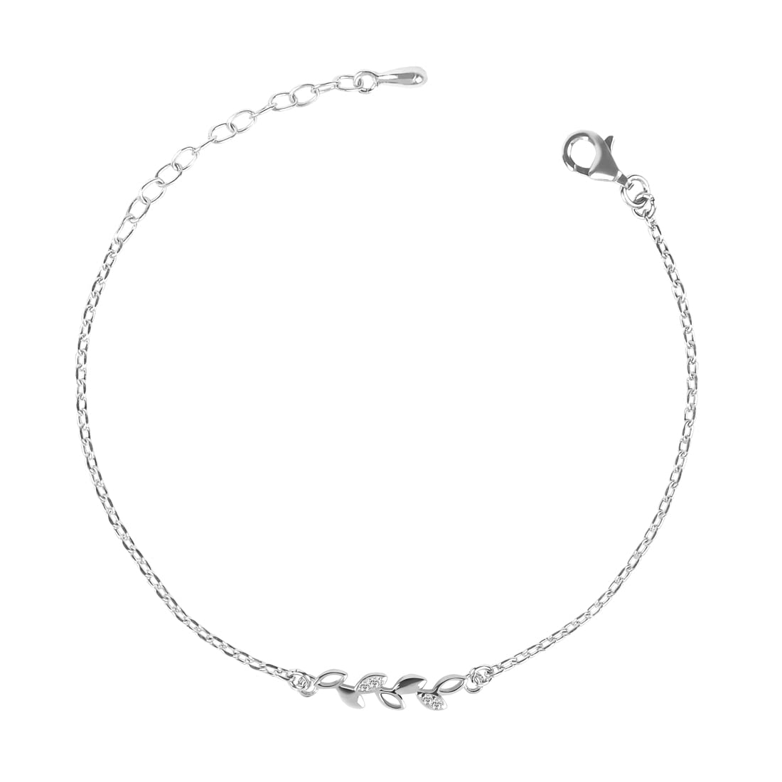 Clara 925 Sterling Silver Leaf Bracelet, Adjustable, Rhodium Plated, Swiss Zirconia Gift for Women and Girls