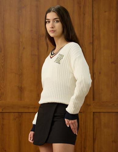 U.S. POLO ASSN. Textured Relaxed Fit Sweater (UWAW25SWE216_White_M)