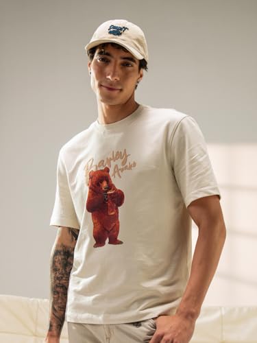 THE BEAR HOUSE Men Cotton Graphic Printed Tshirt Beige